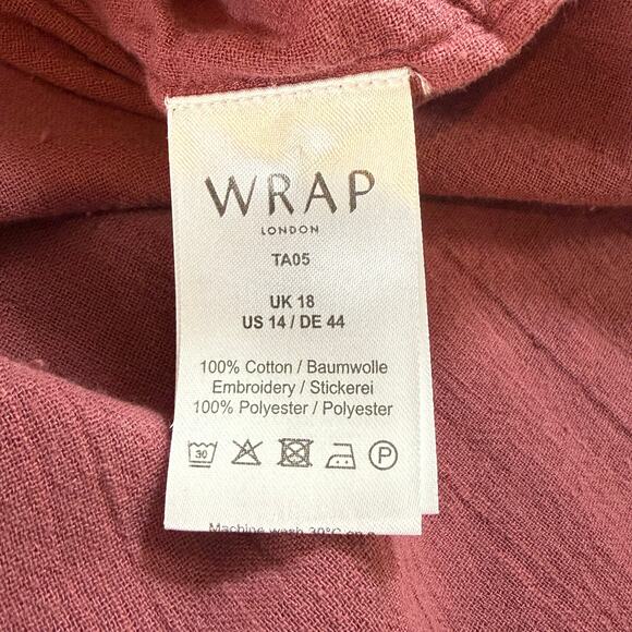 WRAP London Floral Embroidered Peasant Top Size US 14 Tassel Tie Bohemian - Picture 5 of 15